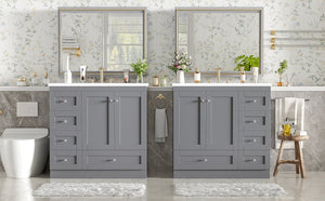 English Elm 72-inch Shaker Double Bathroom Vanity Gray Mdf with Resin Basins and Soft Close Storage N729P000030E