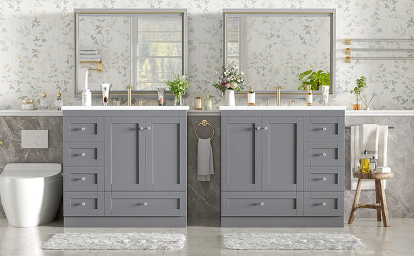 English Elm 72-inch Shaker Double Bathroom Vanity Gray Mdf with Resin Basins and Soft Close Storage N729P000030E
