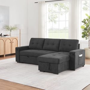 English Elm Toby Woven Fabric Sleeper Sectional with Storage Chaise Usb Ports and Coil Support Black B061S00955