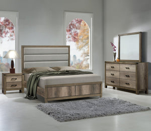 English Elm White Eastern King Panel Bed Wave Texture Headboard Solid Wood Contemporary Frame B2741S00918