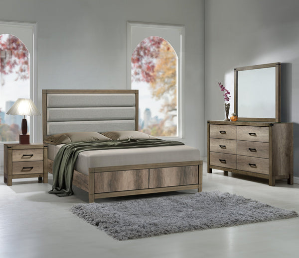 English Elm White Eastern King Panel Bed Wave Texture Headboard Solid Wood Contemporary Frame B2741S00918