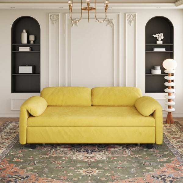 English Elm Dual-Purpose Velvet Sofa Bed Blue Black Pink - Stylish Retractable 2-Seater with Solid Wood Frame, 500lb Support W3371P302134