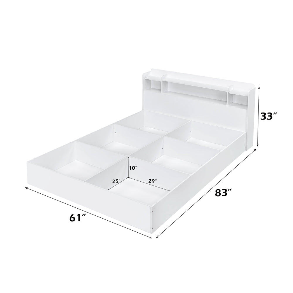 English Elm Perse White Finish Queen Bed with Storage Headboard & Base, 6 Open Compartments, 6 Boxes B2726S00570