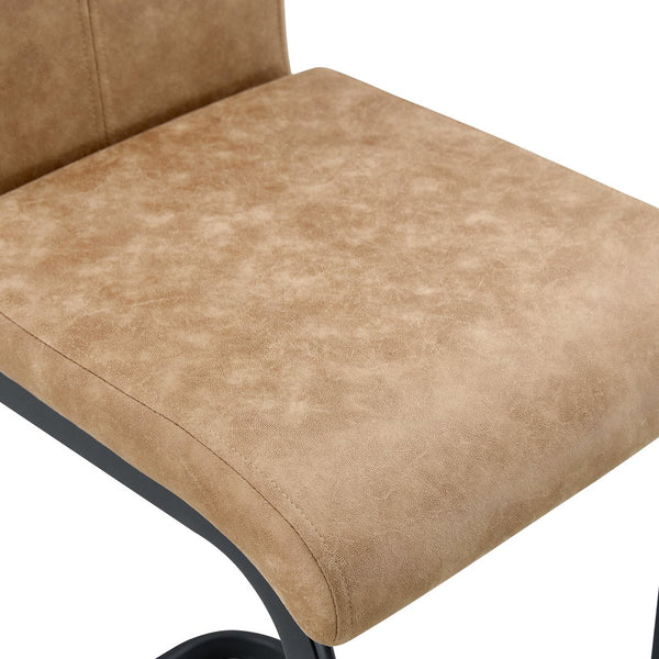 English Elm 42.5 Modern Brown Tech Fabric Bar Stool Set of 2 with Black Metal Legs, Non-Slip Feet, 42.5" W1151P230596