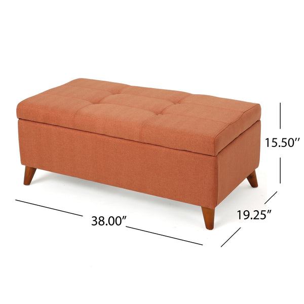 English Elm Storage Ottoman Bench with Lift Top Grey Upholstered Rolled Arm Traditional Style 74491.00ORG