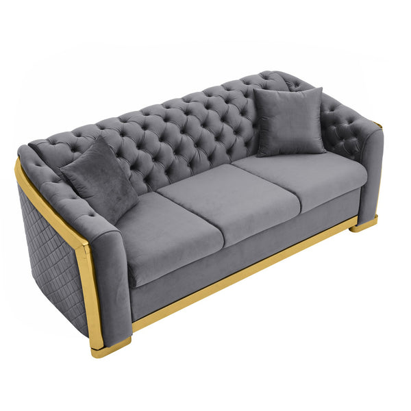 English Elm 81" Tufted Velvet Chesterfield Sofa with Gold Steel Legs for Elegant Living Rooms W1191S00017