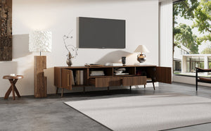 English Elm 78 Inch Walnut Entertainment Center Fluted Doors Solid Wood Legs for Living Room N710P372538P
