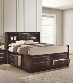 English Elm 1Pc King Captain'S Platform Bed With Bookcase Headboard & Side Storage – Solid Wood Cherry Finish Elegance B011S01467