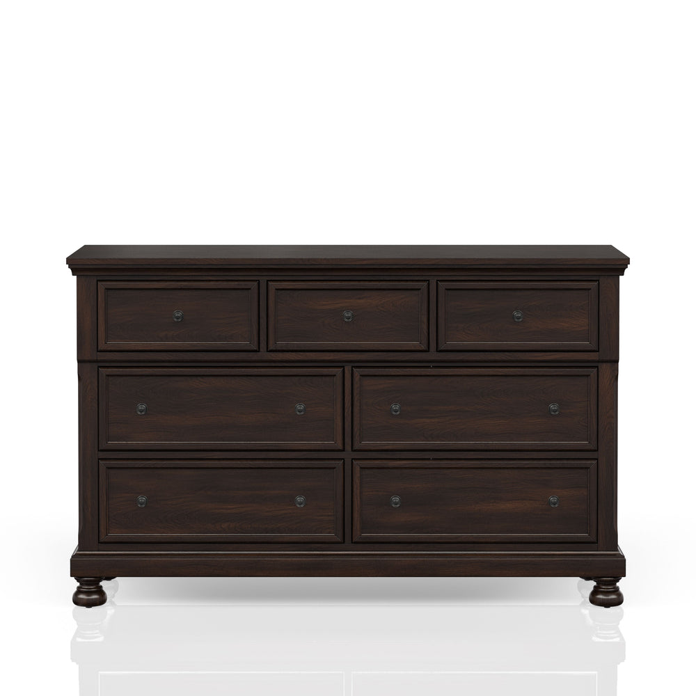 English Elm Seven Drawer Dresser Solid Wood & MDF Construction with Ample Storage, Transitional Design, Top Seller Finish Cherry 62.75 L x 20.75 W x 36.75 H B2699P208283