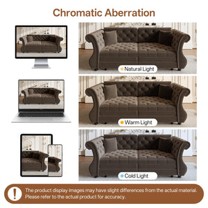 English Elm 83.8" Chesterfield Sleeper Sofa Velvet Upholstered with Flower Tufting for Living Room Brown W1885S00402