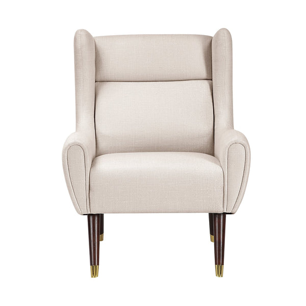English Elm Modern Wingback Upholstered Accent Chair with Solid Wood Frame, Gold-Tip Legs, Plush Pocket Coil Comfort Beige 30.5 L x 33.5 W x 32 H B011P393050