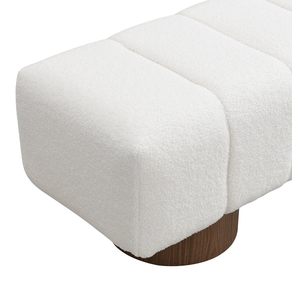 English Elm Christopher Knight Home® - Upholstered Boucle Dining Bench with Wood Legs, No-Assembly 50" Upholstered Seat, 300 lb Capacity White N779P271404W