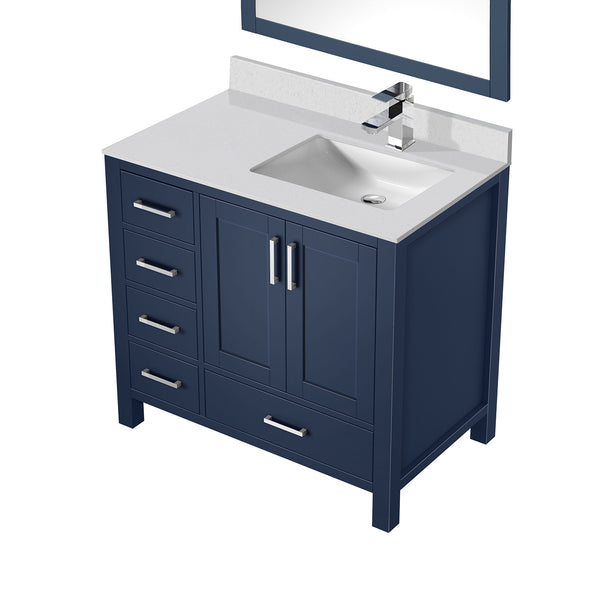 English Elm Navy Blue Bath Vanity Ensemble With 36" Quartz Top, Chrome Faucet, & 34" Mirror For Stylish Bathrooms B2731S01271