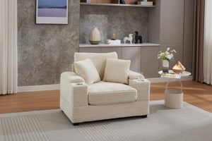 English Elm Corduroy Chaise Lounge Sofa With Movable Ottoman, Armrest Storage & Cupholders For Comfort W2120S00003-GIGA