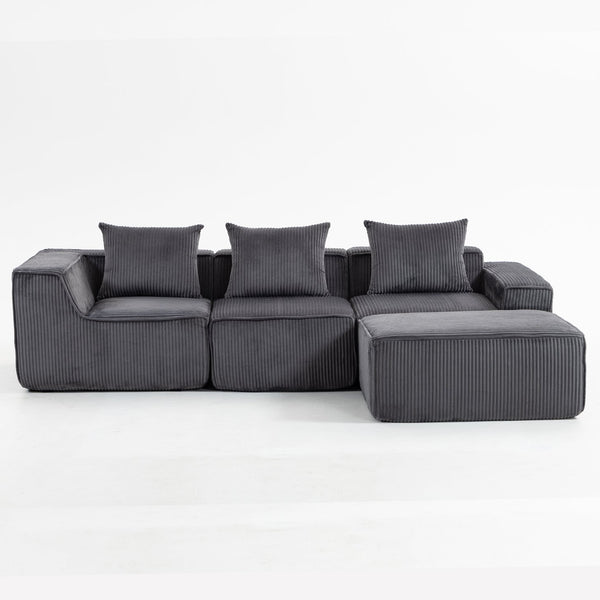 English Elm Modular Corduroy Sectional with Deep Foam Seating Low Profile Living Room Couch W3326S00014