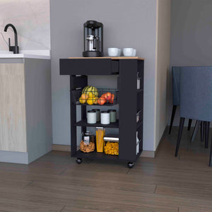 English Elm Shelton Multicolor Kitchen Cart with Two Open Shelves, Drawer 15.5"W, Rack & 4 Casters for Mobility B128S00143