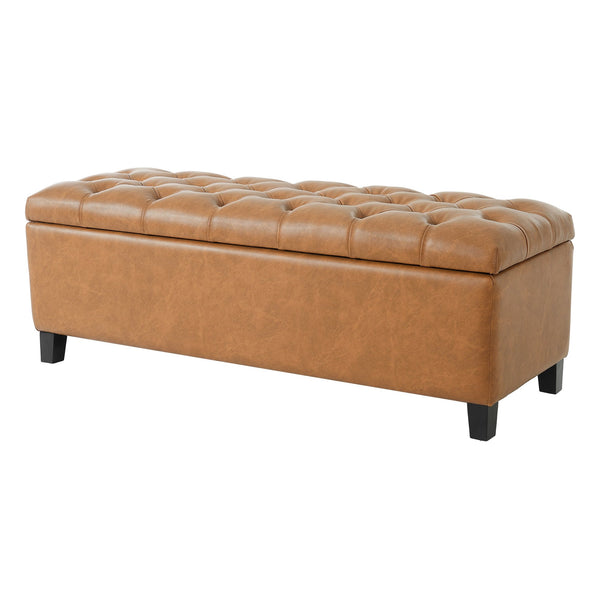 English Elm Ottoman Storage Bench Boucle Tufted Upholstered with Rubberwood Legs Bedroom Entryway N779P369512B
