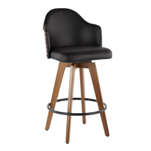 English Elm Contemporary High Back Upholstered Barstool Set with Black Steel Frame for Kitchen B202P222357