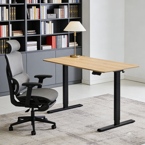 English Elm Electric Standing Desk Mahogany Steel Frame Sit Stand Home Office Workstation Amber+Graphite,Natural Wood W1769P415271
