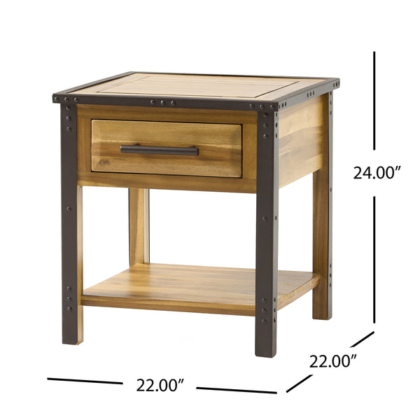 English Elm Christopher Knight Home® - BRIGHTON Acacia Wood End Table with 1 Drawer in Natural Finish — Industrial Accent Nightstand 26.75" 54717.00