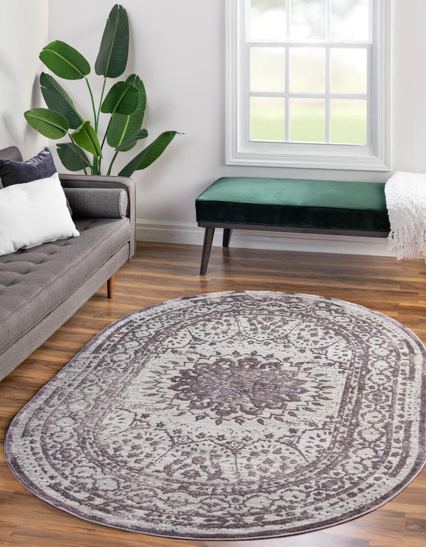 Unique Loom Aberdeen Derbyshire Machine Made Medallion Rug Violet, Ivory/Beige 5' 3" x 8' 0"