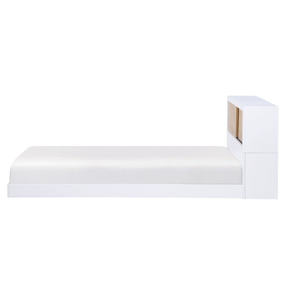 English Elm White Twin Bed With Sliding-Door Bookcase Headboard - Stylish Mid-Century Modern Youth Furniture B011S01618-GIGA