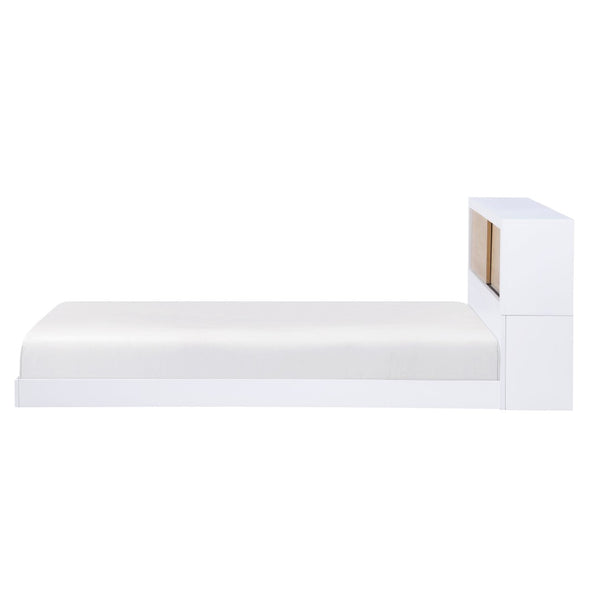 English Elm White Twin Bed With Sliding-Door Bookcase Headboard - Stylish Mid-Century Modern Youth Furniture B011S01618-GIGA