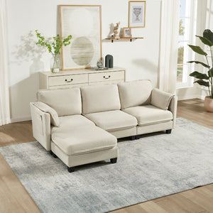 English Elm 93-inch L-shaped Sectional Sofa Cotton Linen Fabric Modular Storage Armrest Living Room W3480S00005
