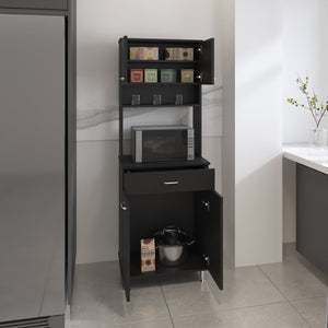 English Elm 1-Drawer Wenge Area Pantry Cabinet with 5 Shelves, 4 Doors, Mini Stove Space & Adjustable Metal Legs, Compact 66.5" Storage Solution B06280023