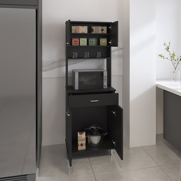 English Elm 1-Drawer Wenge Area Pantry Cabinet with 5 Shelves, 4 Doors, Mini Stove Space & Adjustable Metal Legs, Compact 66.5" Storage Solution B06280023