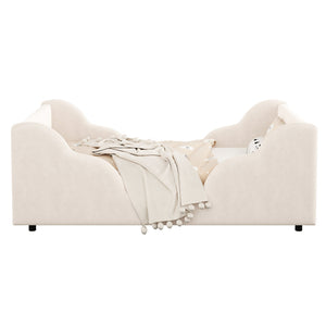 English Elm Toddler Floor Bed Velvet Upholstered Cloud Frame with Safety Rails and Storage Pocket N899P452412A