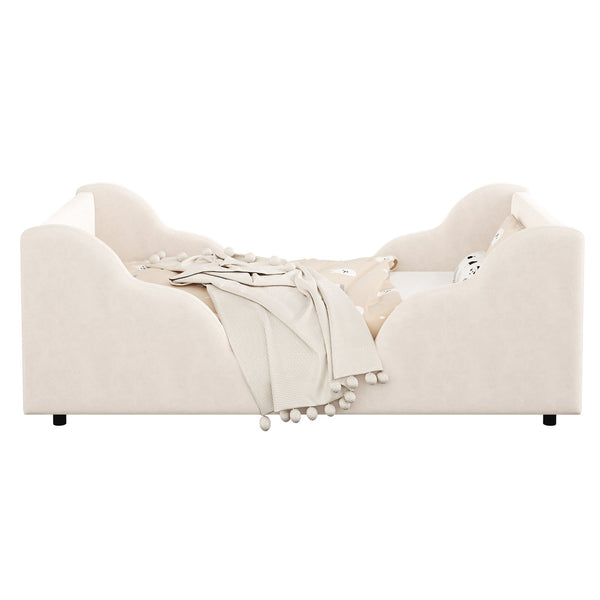 English Elm Toddler Floor Bed Velvet Upholstered Cloud Frame with Safety Rails and Storage Pocket N899P452412A