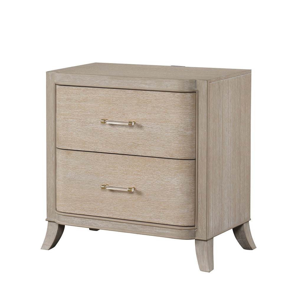 English Elm Transitional Oak Veneer Nightstand with Usb Charging Dovetail Drawers Acrylic Pulls B2741P435317