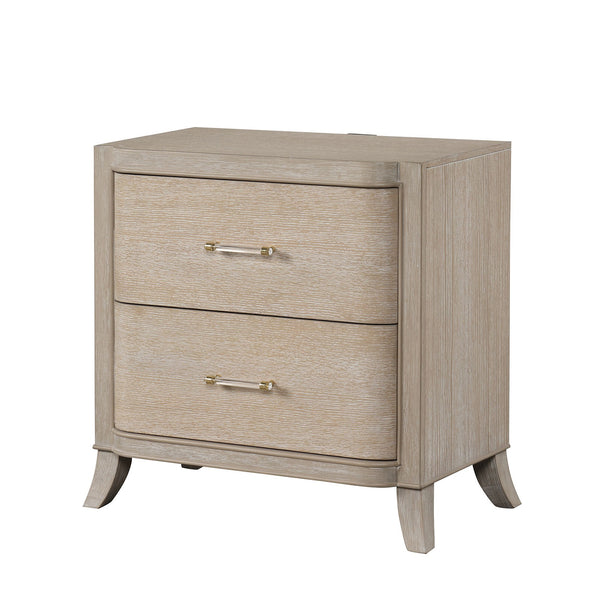 English Elm Transitional Oak Veneer Nightstand with Usb Charging Dovetail Drawers Acrylic Pulls B2741P435317