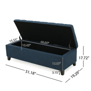 English Elm Upholstered Boucle Storage Bench Soft Close Flip Top Rubberwood Legs Bedroom Entryway Navy Blue N779P395018N