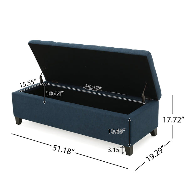 English Elm Upholstered Boucle Storage Bench Soft Close Flip Top Rubberwood Legs Bedroom Entryway Navy Blue N779P395018N