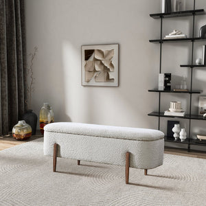 English Elm Sarna Boucle Upholstered Storage Bench with Lift Top for Bedroom or Entryway B183P255305