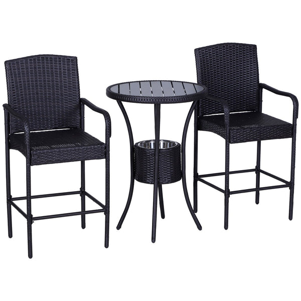 English Elm Outsunny 3-Piece Rattan Wicker Bar Set With Ice Bucket, Stylish Patio Furniture For Poolside Relaxation W2225P217540-GIGA