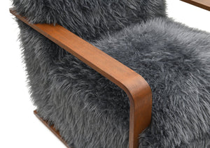 English Elm Charcoal Plush Faux Fur Accent Chair with Walnut Wood Arms — Cozy Modern Living Room Seating Charcoal grey 29 L x 36 W x 33 H B2741P401383