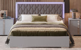 English Elm Queen Size Upholstered Bed With Led Lights,Modern Platform Bed With Velvet Headboard,Grey