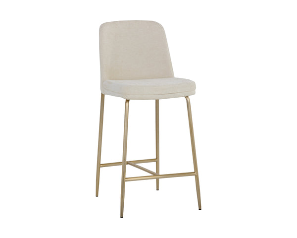 Sunpan Zeke Counter Stool - Stylish Modern Design with Comfortable Curved Backrest for Contemporary Spaces Antique Brass / Bergen Ivory