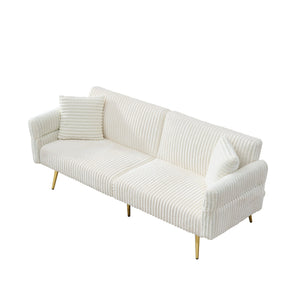 English Elm 79 Corduroy Sofa Bed Foldable Double Convertible Sleeper with Folding Armrests for Compact Living Rooms White W2290P250580