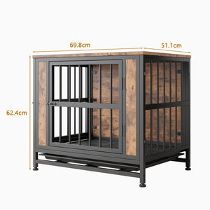 English Elm Dog Crate Furniture Wooden Kennel with Iron Frame Dual Sliding Doors Indoor Side Table W840P203065