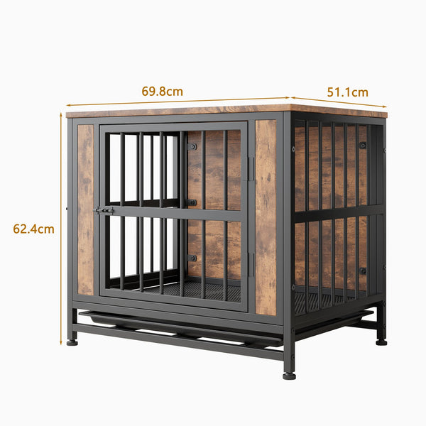 English Elm Dog Crate Furniture Wooden Kennel with Iron Frame Dual Sliding Doors Indoor Side Table W840P203065
