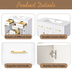 English Elm 72'' Modern Bathroom Vanity Set With Ceramic Sink, Solid Wood Frame, Ample Storage & Sleek Design N710SS00011K