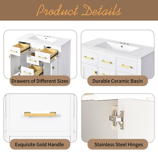 English Elm 72'' Modern Bathroom Vanity Set With Ceramic Sink, Solid Wood Frame, Ample Storage & Sleek Design N710SS00011K