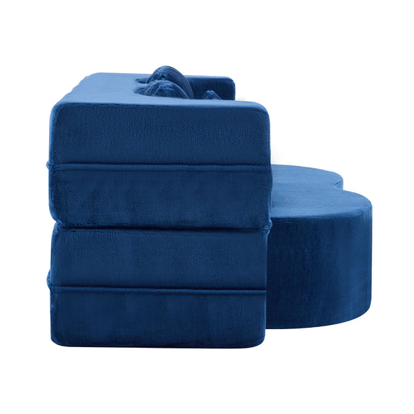 English Elm Queen Foldable Sofa Bed with Plush Chenille Cover, High-Density Foam Convertible Futon for Living Room Guest Room Bedroom Blue W1829P348211