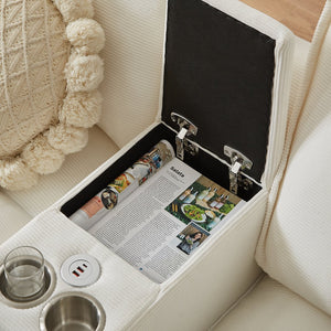 English Elm 120" Modular Corduroy Sectional Sofa Bed with Storage, U-Shaped 4-Seater, Cup Holders & Console Beige W1359S00010