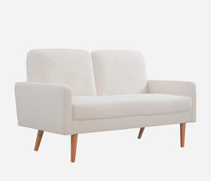 English Elm Velvet Upholstered Two Seat Loveseat with Tapered Wood Legs Mid Century European Style Ivory B2735P291963