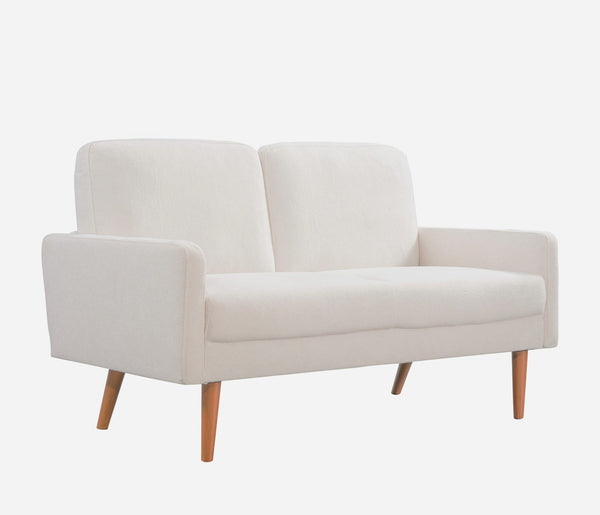 English Elm Velvet Upholstered Two Seat Loveseat with Tapered Wood Legs Mid Century European Style Ivory B2735P291963